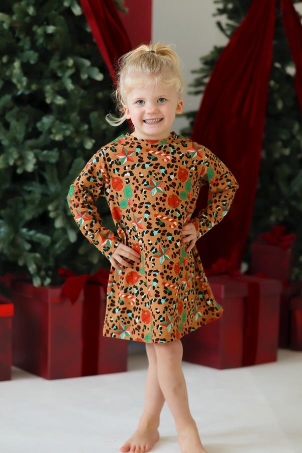 Leopard Christmas Print Jersey Dress – Snuggles and Kisses