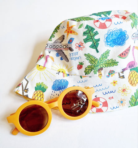 Doodle Holiday Print Reversible Sunhat-Bucket Style