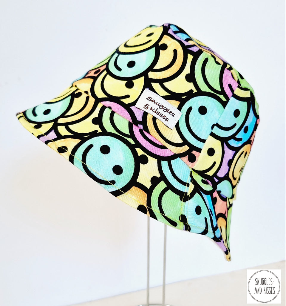 90's Smiley Print Reversible Sunhat-Bucket Style