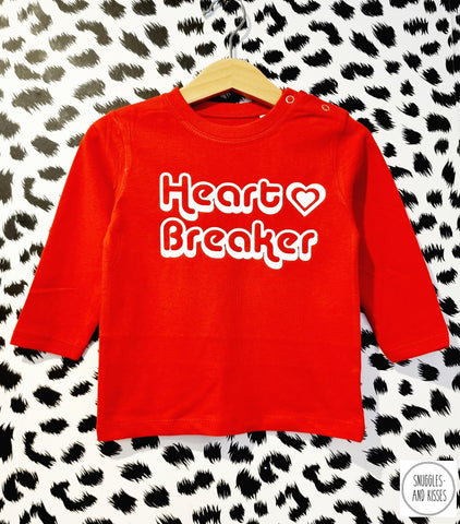 Kids Retro 'Heart Breaker' Long Sleeve T-Shirt - Red with White Print
