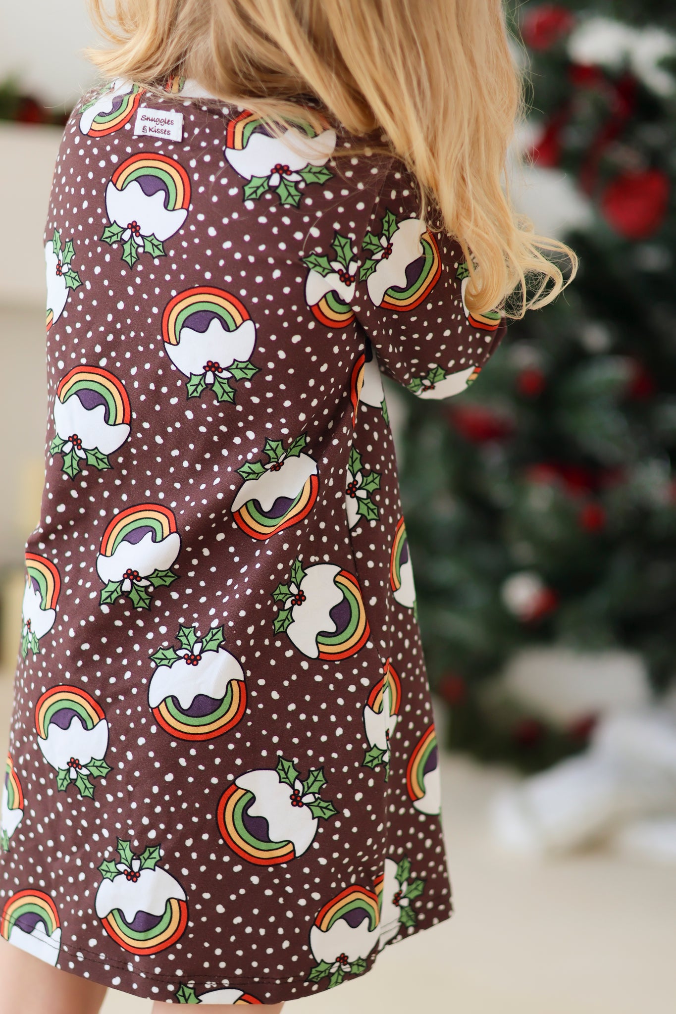 Baby/Kids Christmas Pudding Print Jersey Dress Snuggles and Kisses Baby/Kids Christmas Pudding Print Jersey Dress Snuggles and Kisses