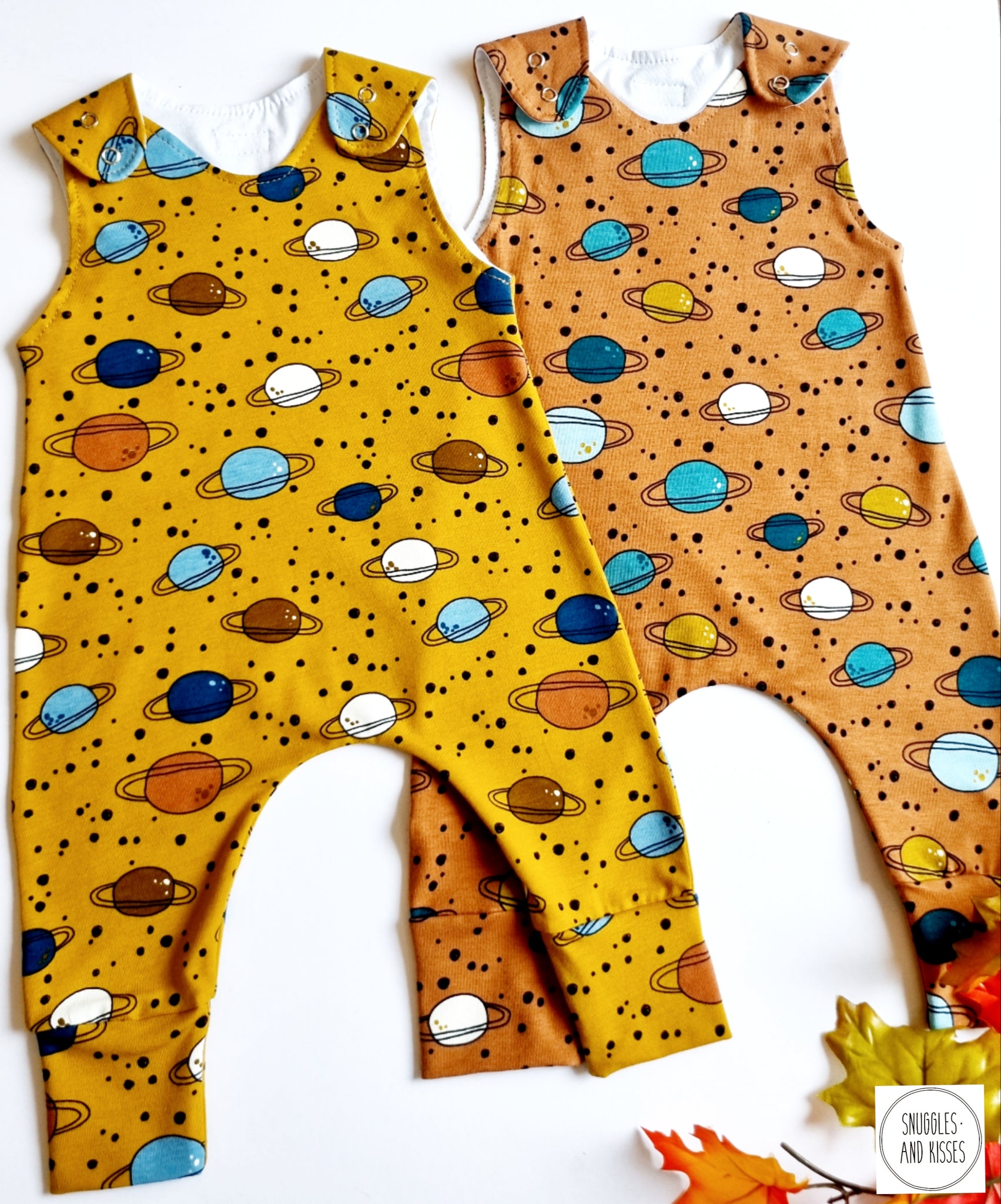 Mustard Planets Print Dungarees