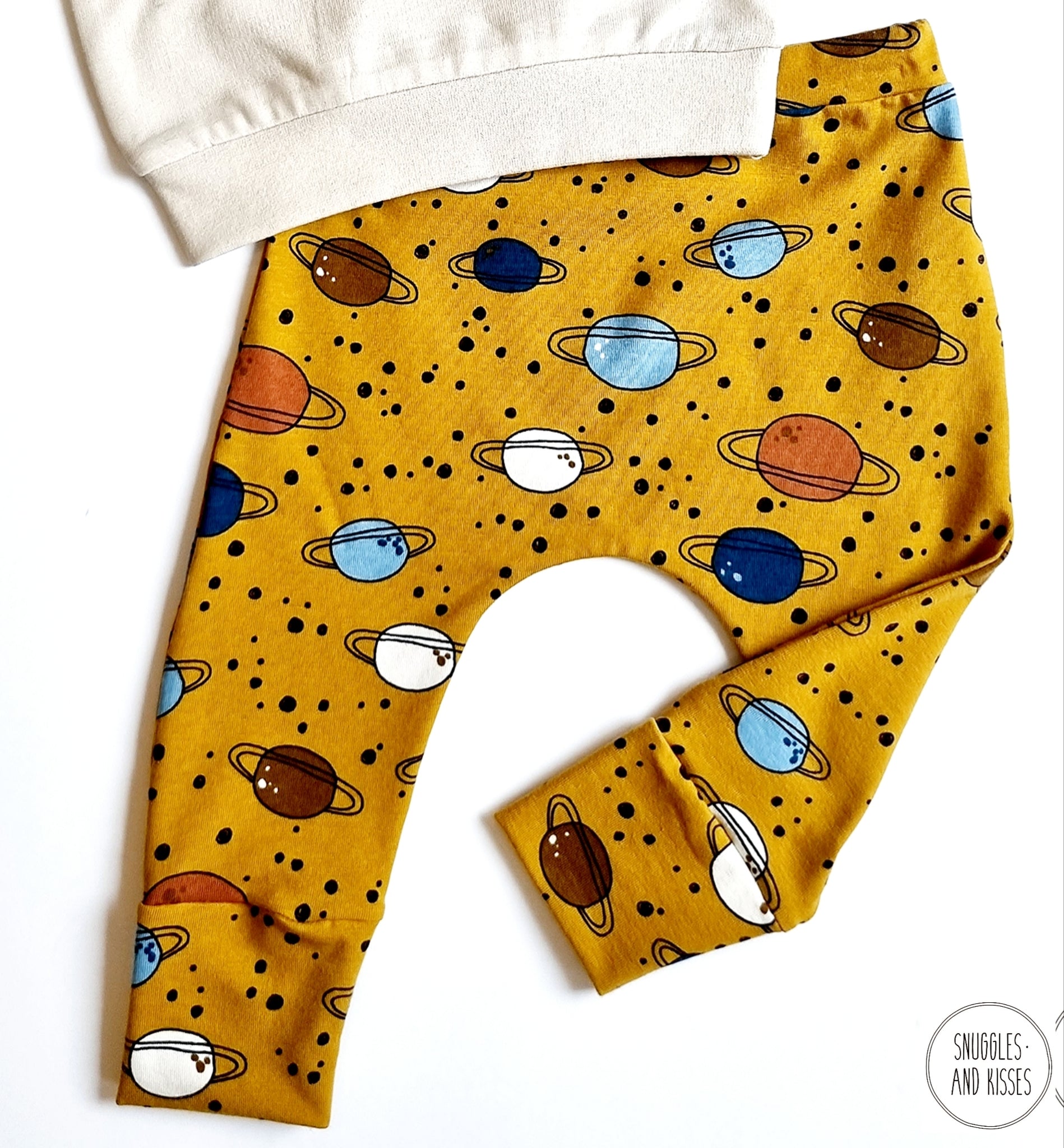 Leggings-Mustard Planets Print