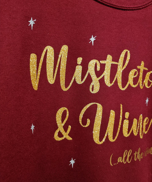 'Mistletoe & Wine...(all the wine!)'  Adult Christmas Sweatshirt