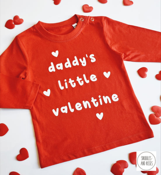 'Mummy's/Daddy's Little Valentine' Long Sleeve T-Shirt - Red with White Print