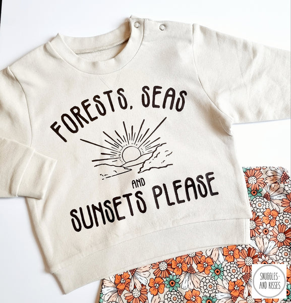 Kids 'Forests, Seas and Sunsets Please' Sweatshirt-New Design!