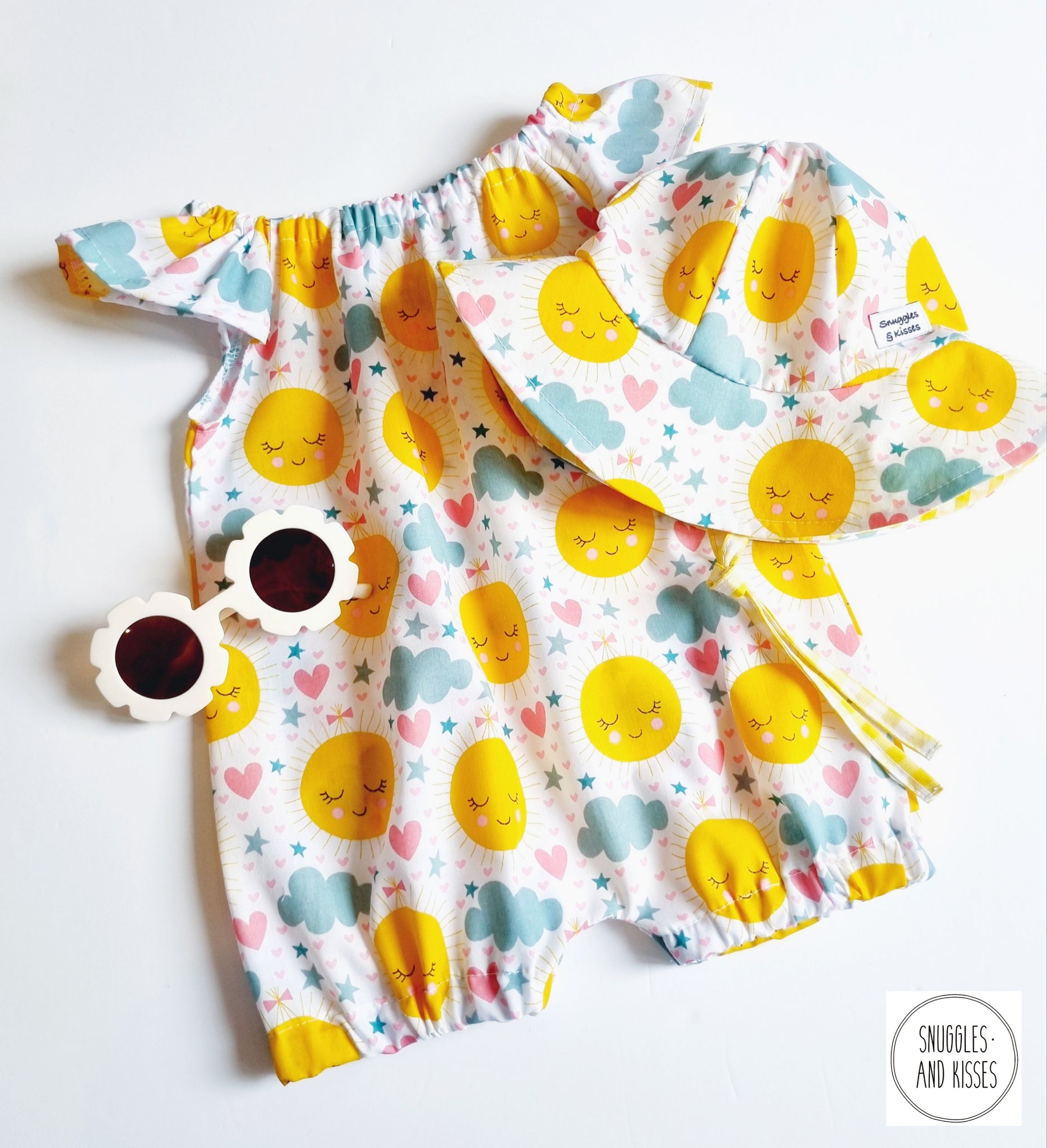 Sunshine Smiles Print Frill Sleeve Bubble Romper