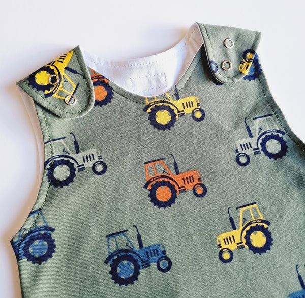 Sage Tractor Print Dungarees-New Colourway!