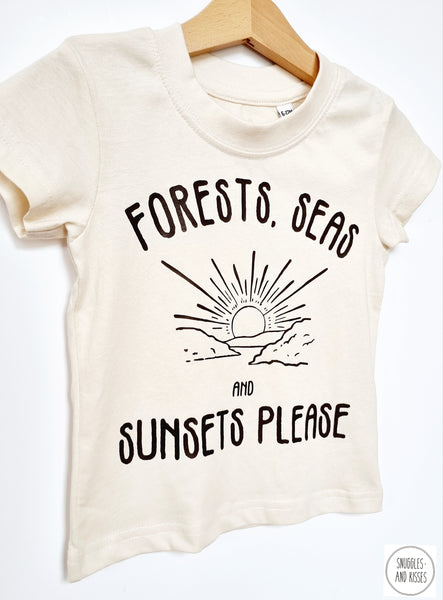 Kids 'Forests, Seas and Sunsets Please' T-shirt