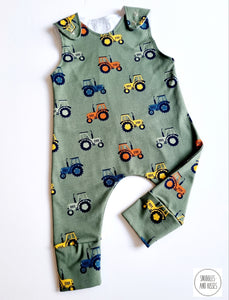 Sage Tractor Print Dungarees