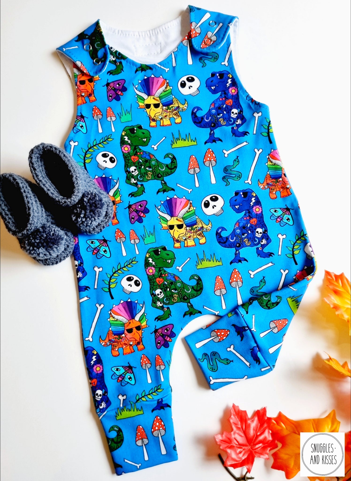 Rock 'n' Roll Dino Print Dungarees