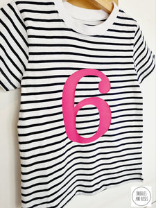 Number 6 Stripe Birthday T-Shirt