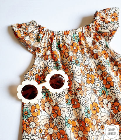 Retro 70's Floral Print Frill Sleeve Bubble Romper-New for Summer!