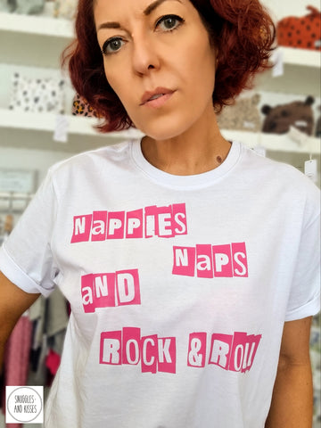 Adult 'Nappies, Naps and Rock n Roll' T-shirt
