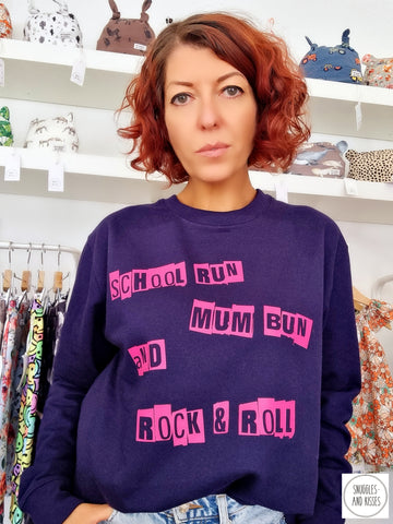 'School Run, Mum Bun and Rock & Roll' Adult Sweatshirt