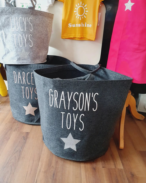 Personalised Felt Toy Basket-Charcoal