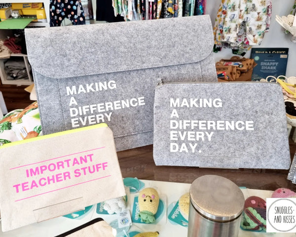 Teacher Gifts- 'Making a Difference Everyday' Accessory Pouch/Large Pencil Case