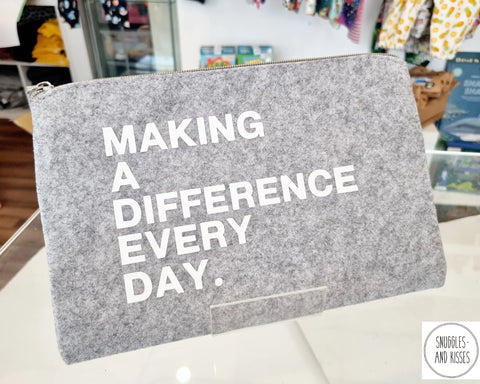 Teacher Gifts- 'Making a Difference Everyday' Accessory Pouch/Large Pencil Case