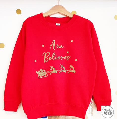 Adults Personalised 'Believes' Christmas Sweatshirt - Snuggles and Kisses