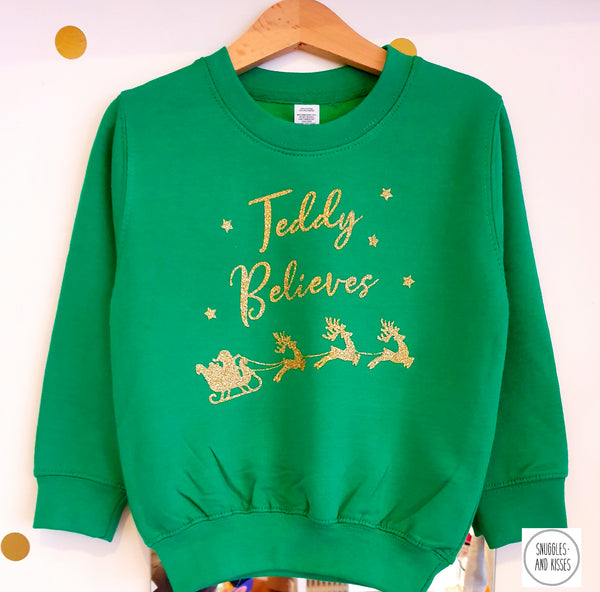 Kids Personalised 'Believes' Christmas Sweatshirt - Snuggles and Kisses