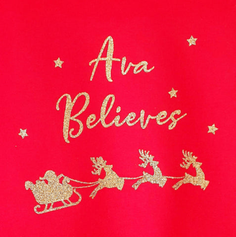 Adults Personalised 'Believes' Christmas Long Sleeve Top - Snuggles and Kisses