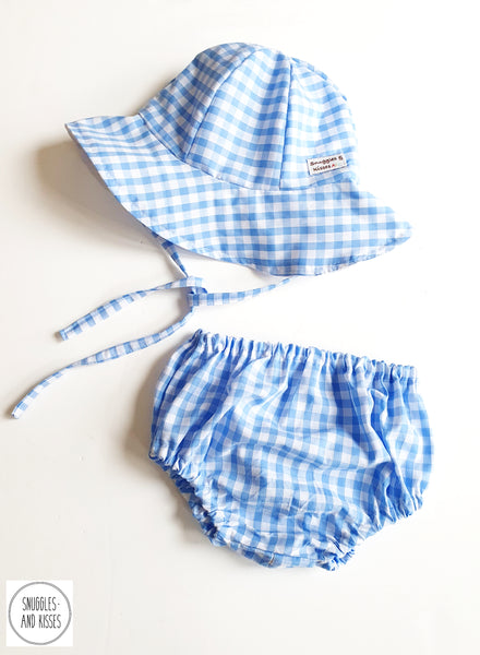 Gingham Sunhat and Bloomer Set - Snuggles and Kisses