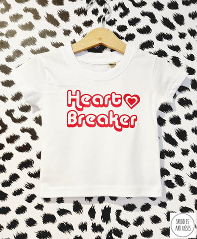 Kids Retro 'Heart Breaker'' T-Shirt - White with Red Print