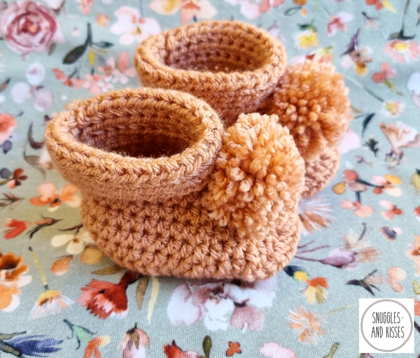 Pumpkin Spice Hand Crocheted Pom Pom Bootees