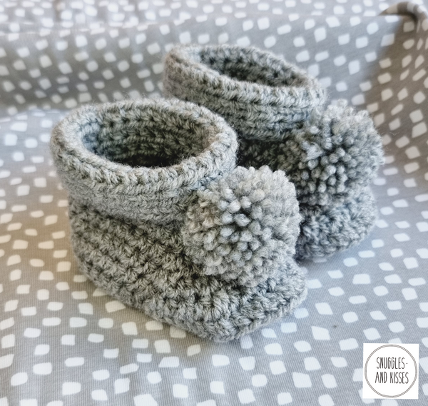 Light Grey Hand Crocheted Pom Pom Bootees