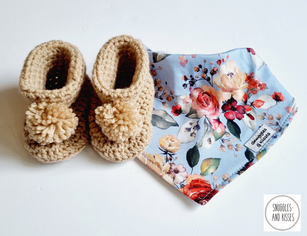 Fawn Hand Crocheted Pom Pom Bootees
