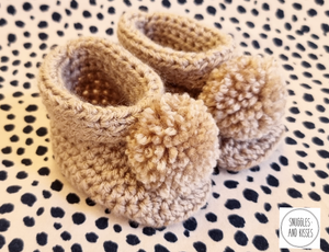 Fawn Hand Crocheted Pom Pom Bootees