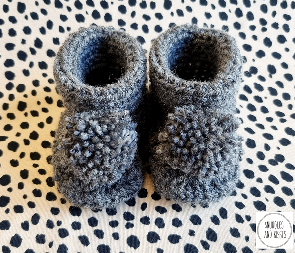 Charcoal Hand Crocheted Pom Pom Bootees