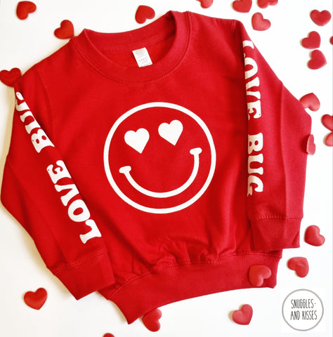 Kids 'Love Bug' Sweatshirt - Red with White Print