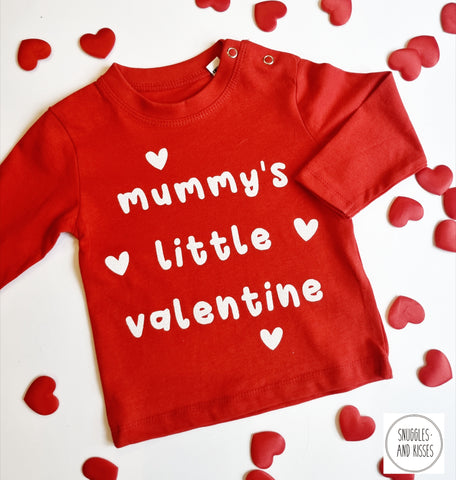 'Mummy's/Daddy's Little Valentine' Long Sleeve T-Shirt - Red with White Print
