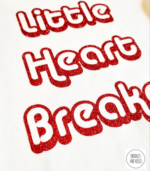 Kids Retro 'Little Heart Breaker' Vest- White with Red Glitter Print