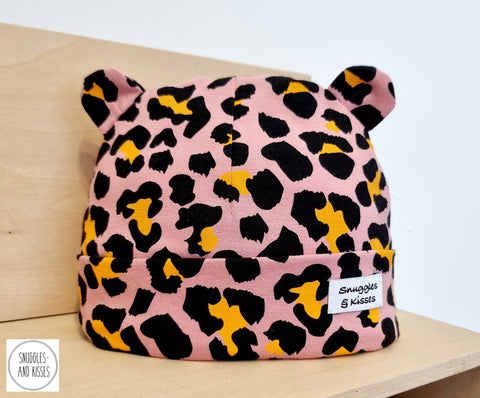 Dusty pink Leopard Print Print Ears Hat