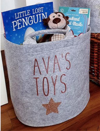 Personalised Felt Toy Basket - Snuggles and Kisses