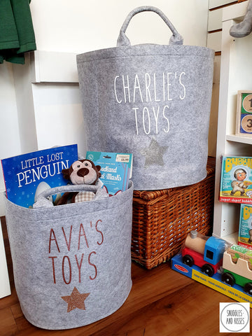 Personalised Felt Toy Basket - Snuggles and Kisses